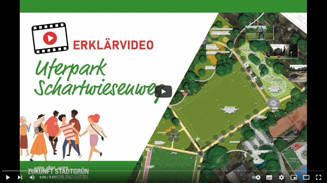 Wenn man auf das Bild zum Erklärvideo Uferpark Schartwiesenweg klickt, wird man automatisch auf die Videoplattform YouTube weitergeleitet. Hier gelten die AGBs von YouTube.