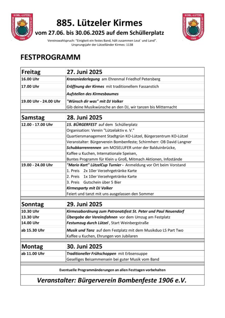 Programm Lützeler Kirmes 2025-1
